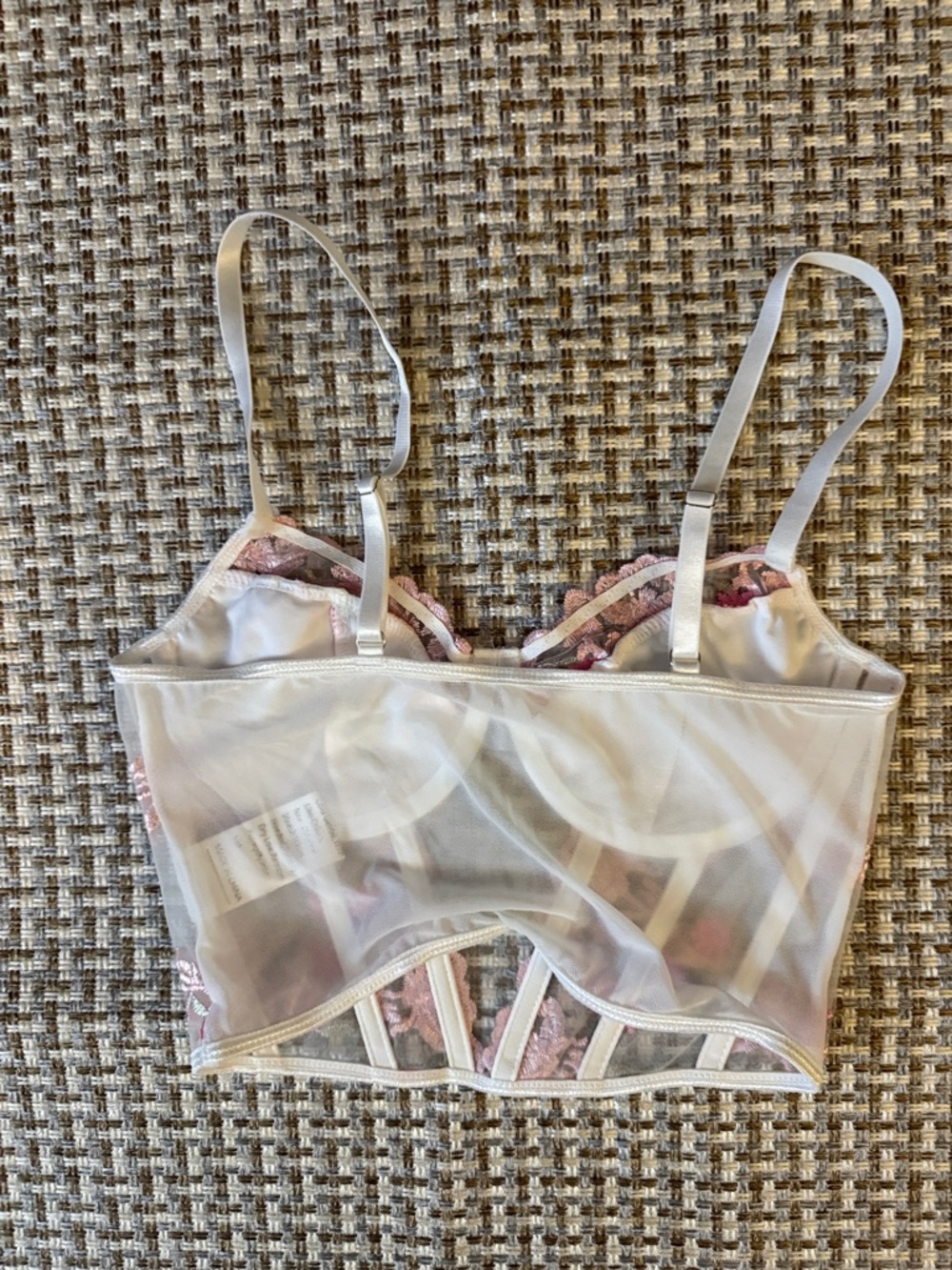 Sheer Embroidered Bustier Camisole - Pink on Ivory - Picture 2 of 2
